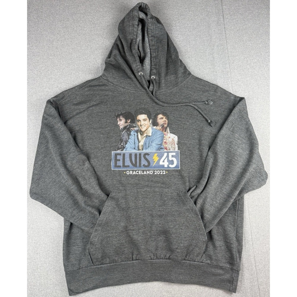 Elvis Presley Graceland 2022 Elvis 45 Hoodie Mens XL Gray Graphic Pullover